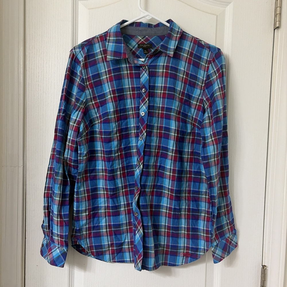 Talbots Petites Top Sz MP Plaid Classic Preppy Heritage Academia 100% Cotton